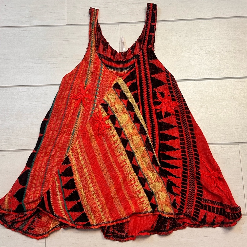 Free People Vibrant Red and Black Tank Top